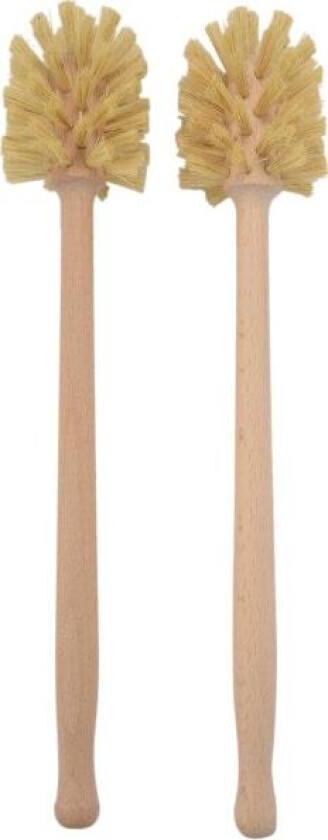 Toalettbørste, 2-pakning tre toalettbørste laget av bøketre, sterke børster med 360-graders kraft