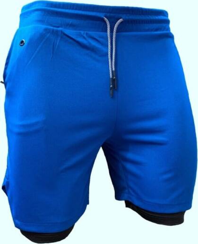 Badshorts for menn, 2-i-1 hurtigtørkende stretch badeshorts med kompresjonsfôr, badeshorts for surfing med 2 glidelåslommer, blå, XL, zdq