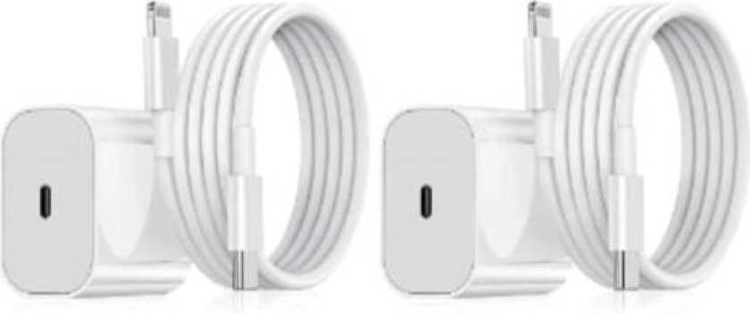 2 stk - Passer iPhone laderadapter + kabel 20W USB-C hurtiglader