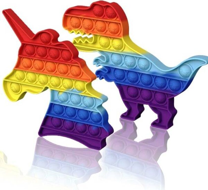 IC 2-pakks Sensoriske Pop-It Poppets Fidget-leker - Enhjørning og Dinosaurie