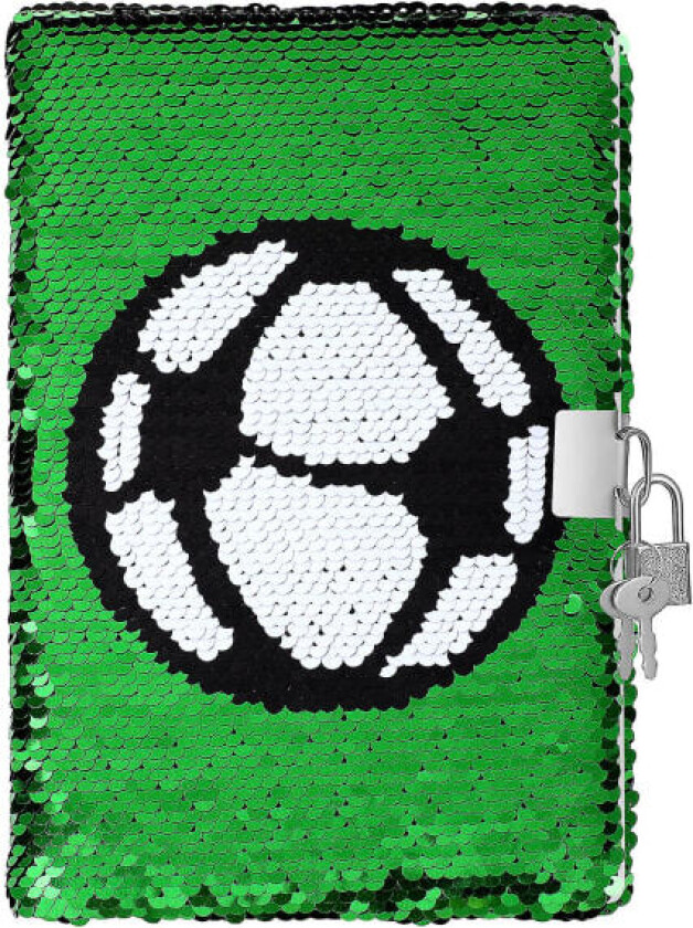 Glimmerende notatbok med reversibelt fotballmønster, notatbok med lås og nøkler, dagbok, reisebok, dagbok for barn og voksne