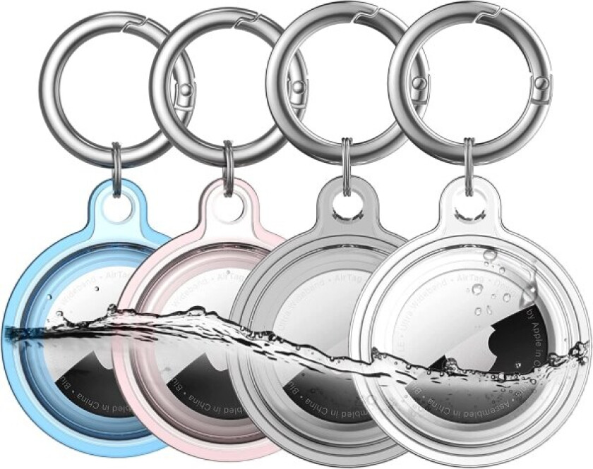 Vanntett holder, 4-pak Apple Airtag nøkkelring, AirTag deksel for hundekrage, bagasje, nøkler