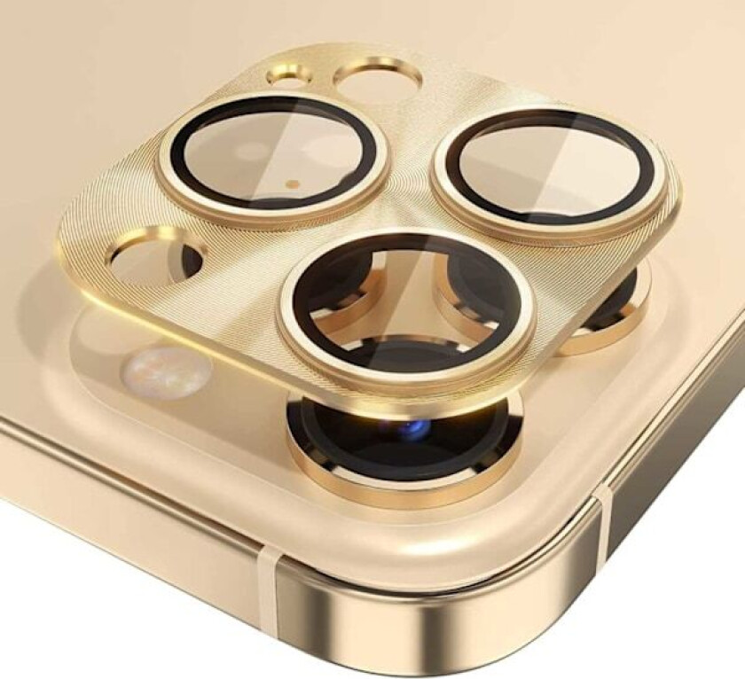 iPhone 13 Pro/13 Pro Max linsedeksel metall herdet glass gull gull