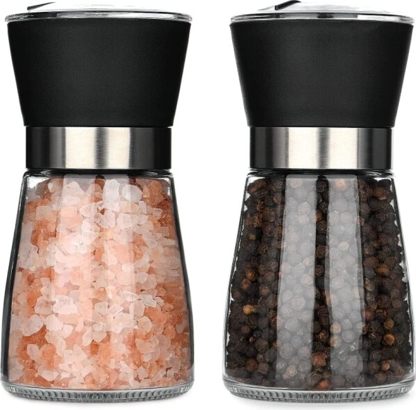 2 stk salt- og pepperkvern, 2 stk krydderkvern i glass