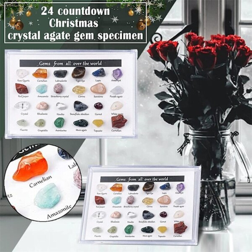 24 ST Adventskalender Mineral Stein Julnedtelling Lekevarer Krystall Gem Samlinger Gaver til Barn 1 Box