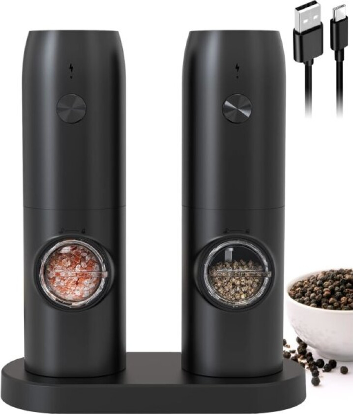 Elektrisk Pepperkvern med Stativ, Oppladbar Salt- og Peppersett