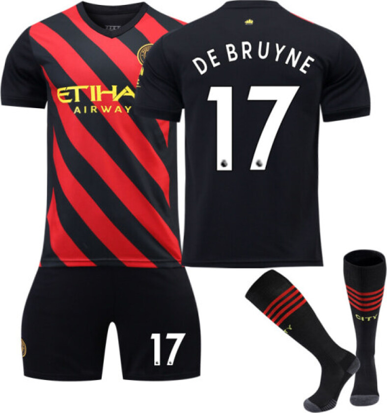 Manchester City F.C. Borte 22/23 Jersey De Bruyne No.17 Fotballdrakt 3-delt sett for barn Voksne - V 28(150-160CM)