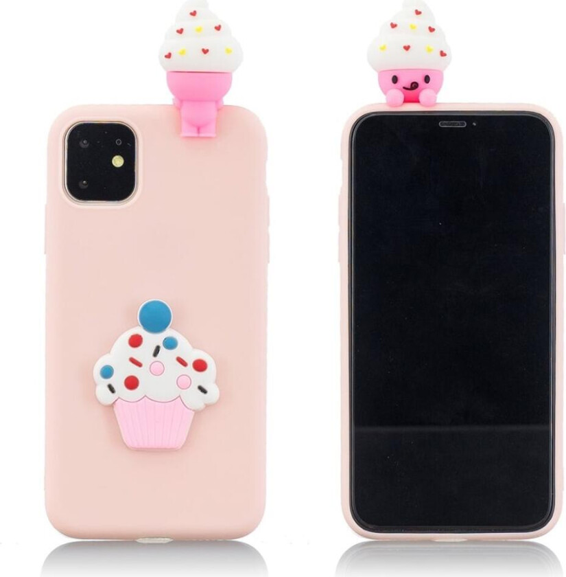 Cute 3D iPhone 11 deksel - Lysrosa / iskrem