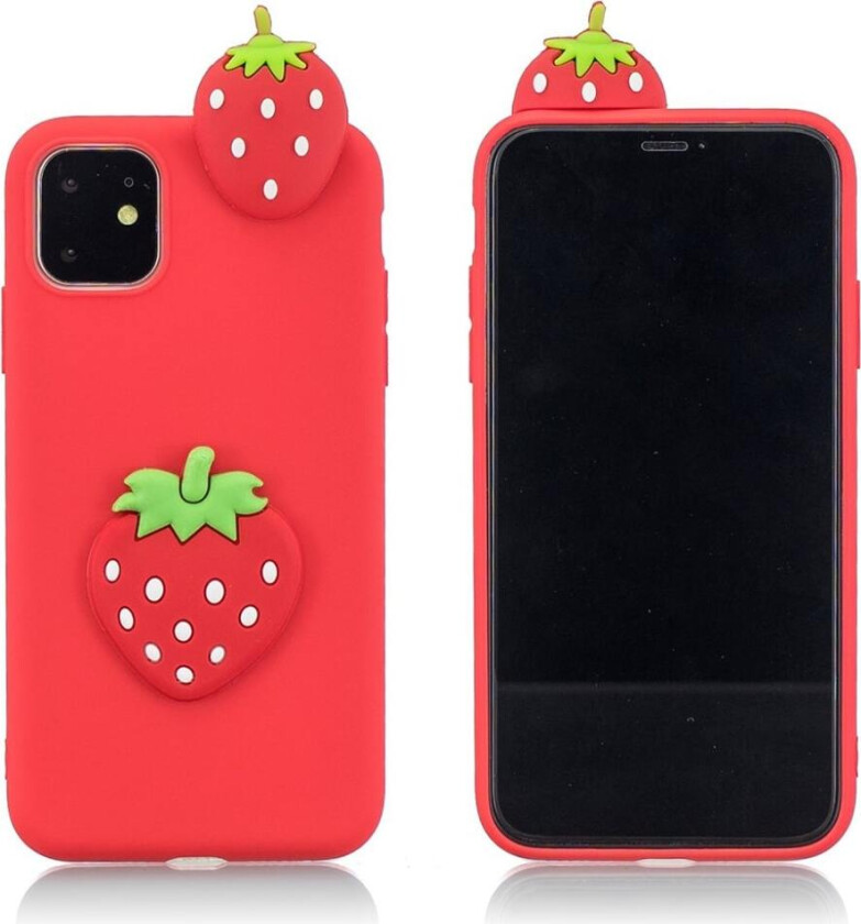 Cute 3D iPhone 11 deksel - Rød / jordbær