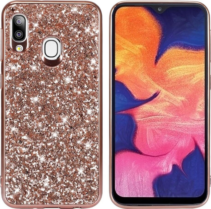 Glitter Samsung Galaxy A20e deksel - Rose gull