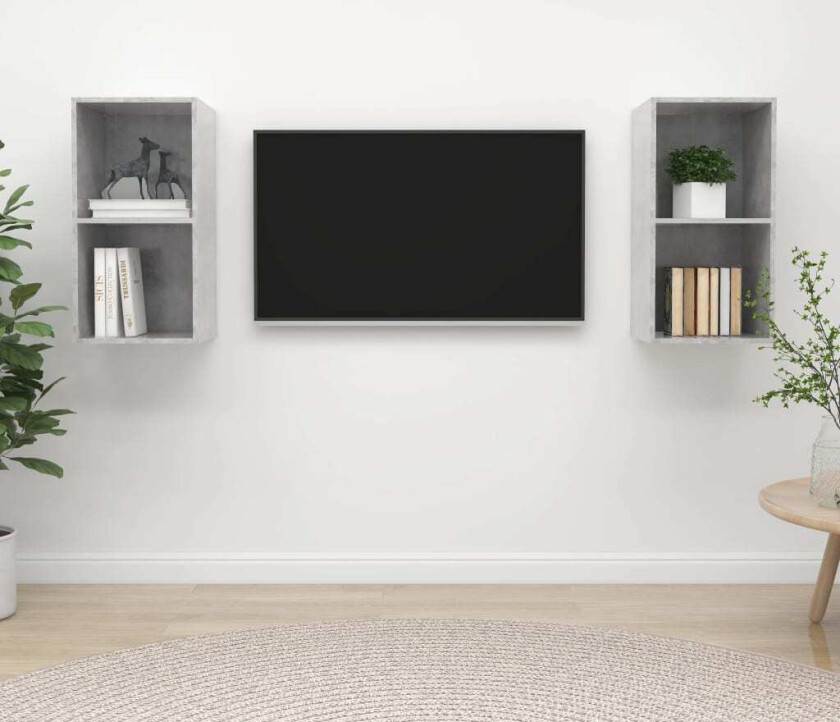 Vegghengte TV-benker 2 stk betonggrå sponplate