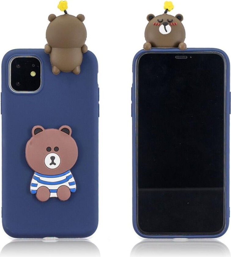 Cute 3D iPhone 11 deksel - Blå / Bjørn