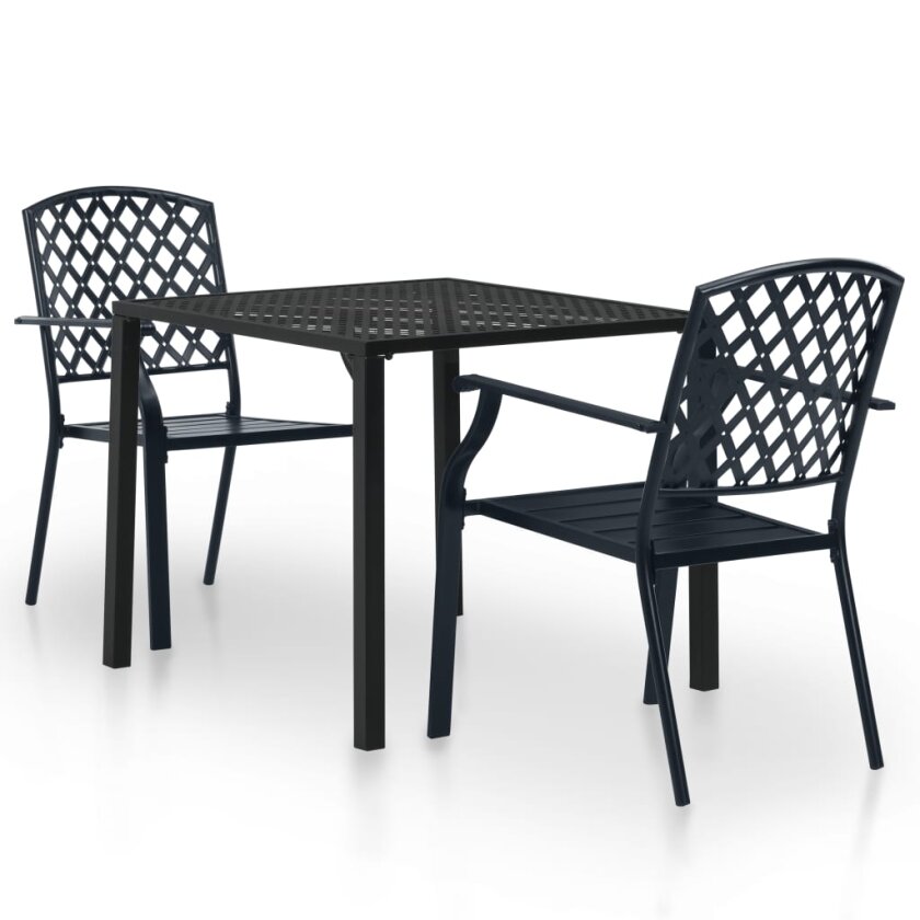 Bistrosett 3 deler stål svart