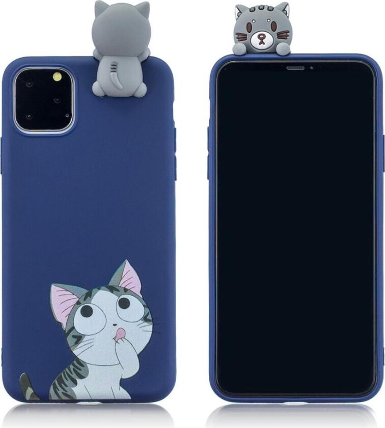 Cute 3D iPhone 11 Pro deksel - Mørk blå søt katt
