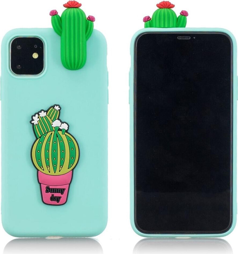 Cute 3D iPhone 11 deksel - Cyan / kaktus