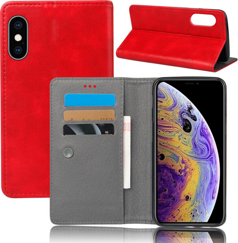 Crazy Horse iPhone Xs Max Skinnetui Med Deksel - Rød
