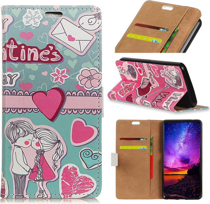 Galaxy A9 beskyttelses deksel av syntetisk skinn med printet mønster - kjærlighets element mønster