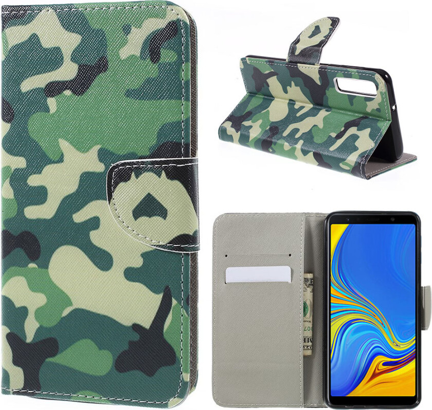 Galaxy A7 beskyttelses deksel av syntetisk skinn med printet mønster og kryss tekstur - kamuflasje mønster