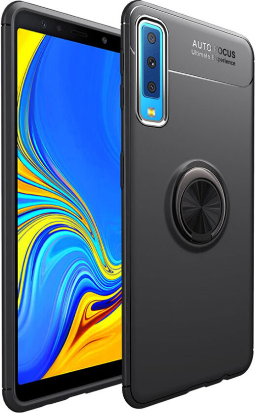 Galaxy A7 beskyttelses deksel av TPU med finger ring - helt svart