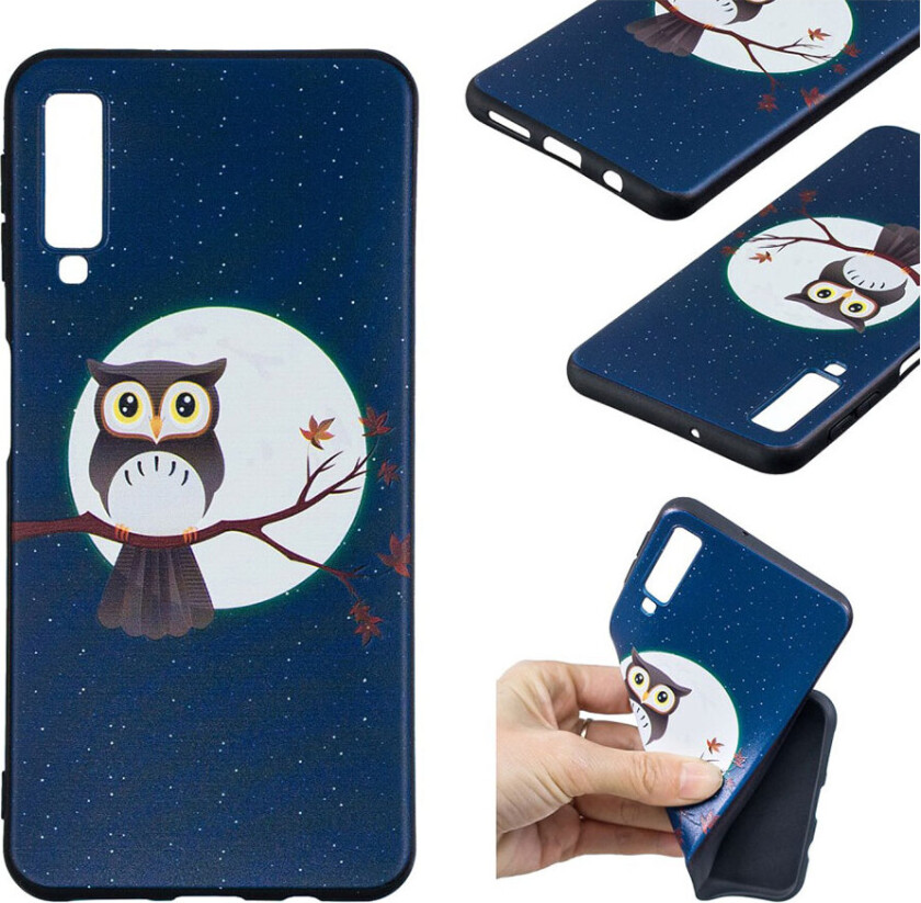 Galaxy A7 beskyttelses deksel av TPU med hevet printet mønster - ugle på grein