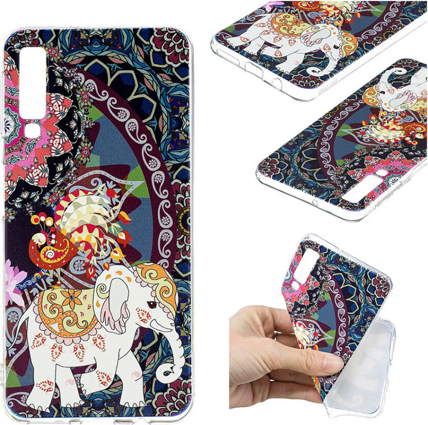 Galaxy A7 beskyttelses deksel av TPU med printet mønster - blomst og elefant