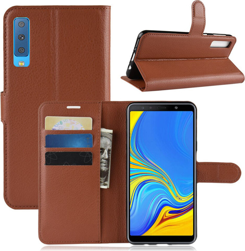 Galaxy A7 beskyttelses deksel av syntetisk skinn med litchi tekstur - brun