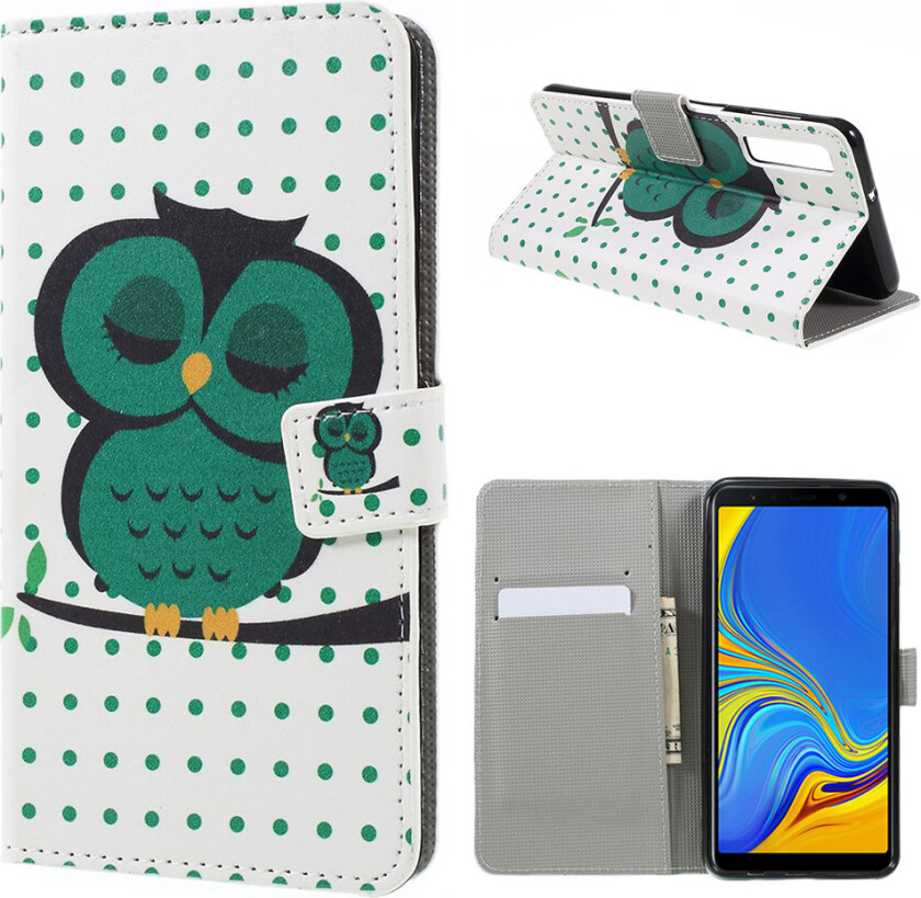 Galaxy A7 beskyttelses deksel av syntetisk skinn med printet mønster - sovende ugle