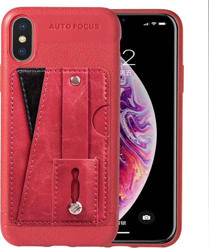 iPhone XS beskyttelses deksel av TPU og syntetisk skinn med litchi tekstur - rød