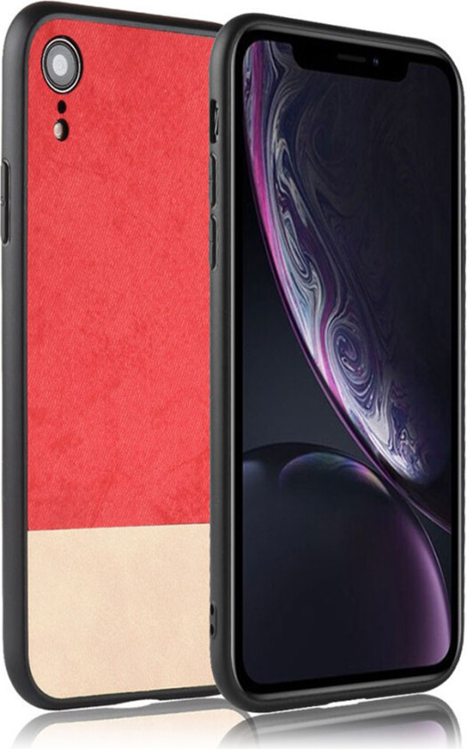 iPhone Xr beskyttelses deksel av plastikk dekt i syntetisk skinn med 2 fargers design - rød
