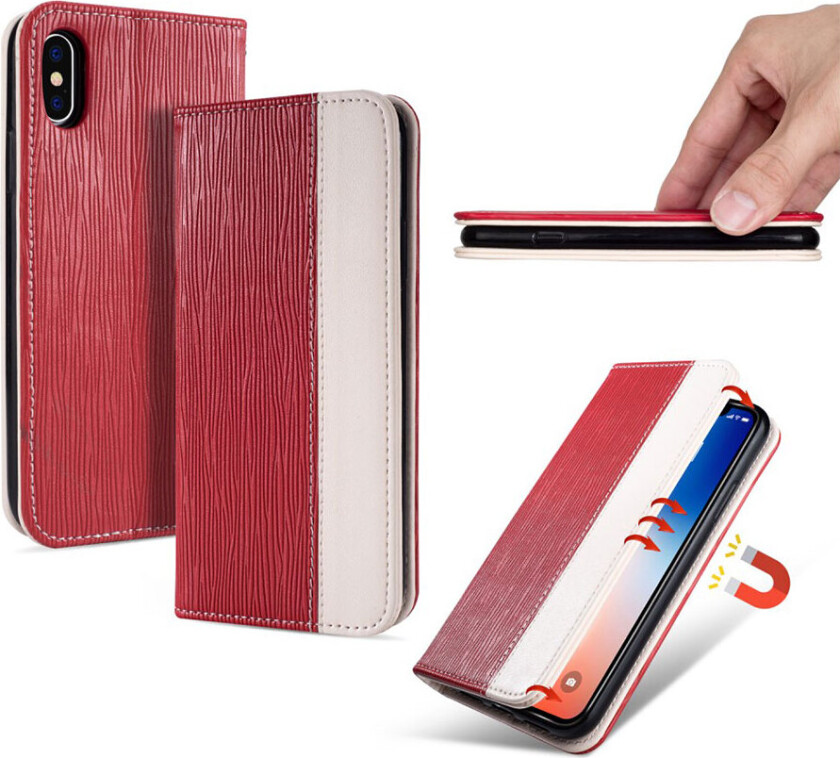 iPhone XS beskyttelses deksel av syntetisk skinn med tannpriker tekstur - rød