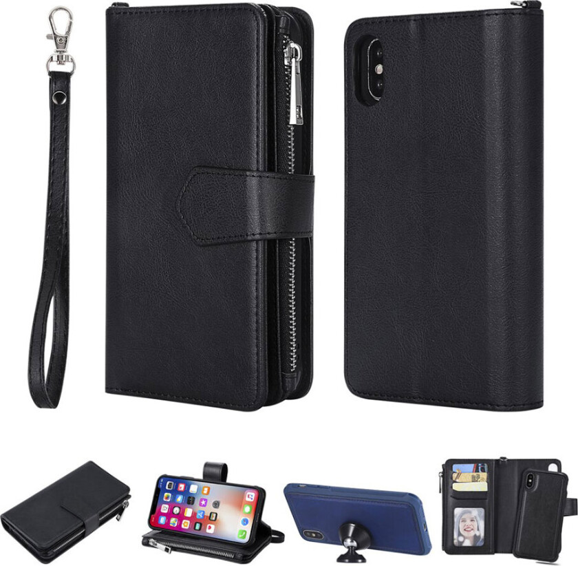 iPhone XS beskyttelses deksel av syntetisk skinn med 2 i 1 design - svart