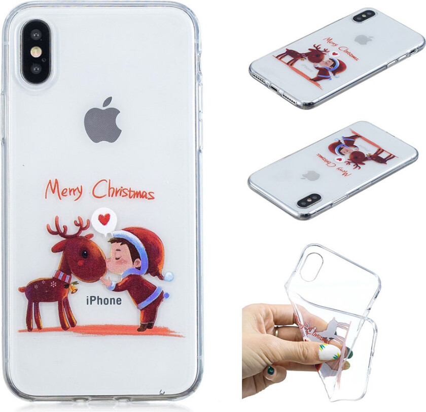 iPhone Xs Max beskyttelses deksel av TPU med printet jule mønster - reinsdyr og gutt