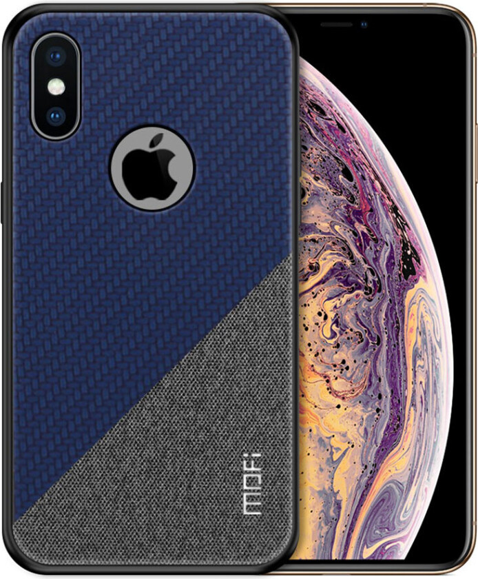 MOFI iPhone XS beskyttelses deksel av plastikk dekt i syntetisk skinn med delt design - blå