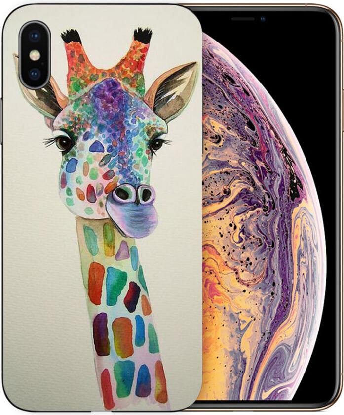 iPhone XS beskyttelses deksel av TPU med printet mønster - sjiraff maleri
