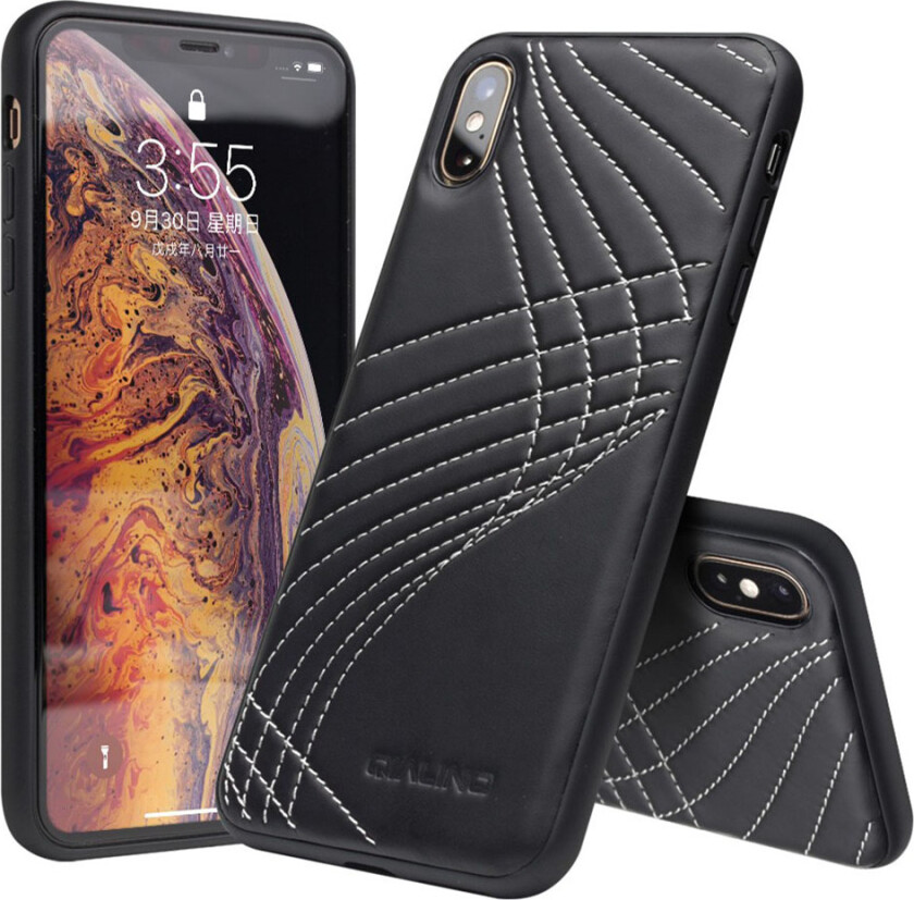 QUALINO iPhone XS beskyttelses deksel av plastikk dekt i ekte skinn - hvite sting