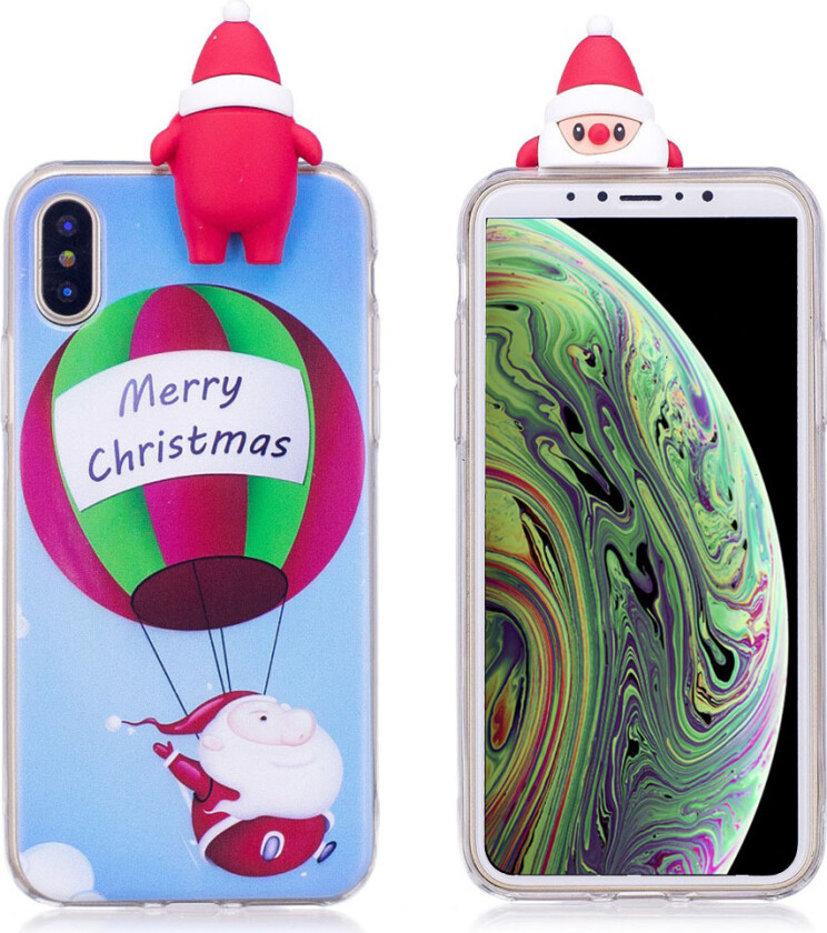 iPhone XS beskyttelses deksel av TPU med 3D dokke - jule nissen og ballong