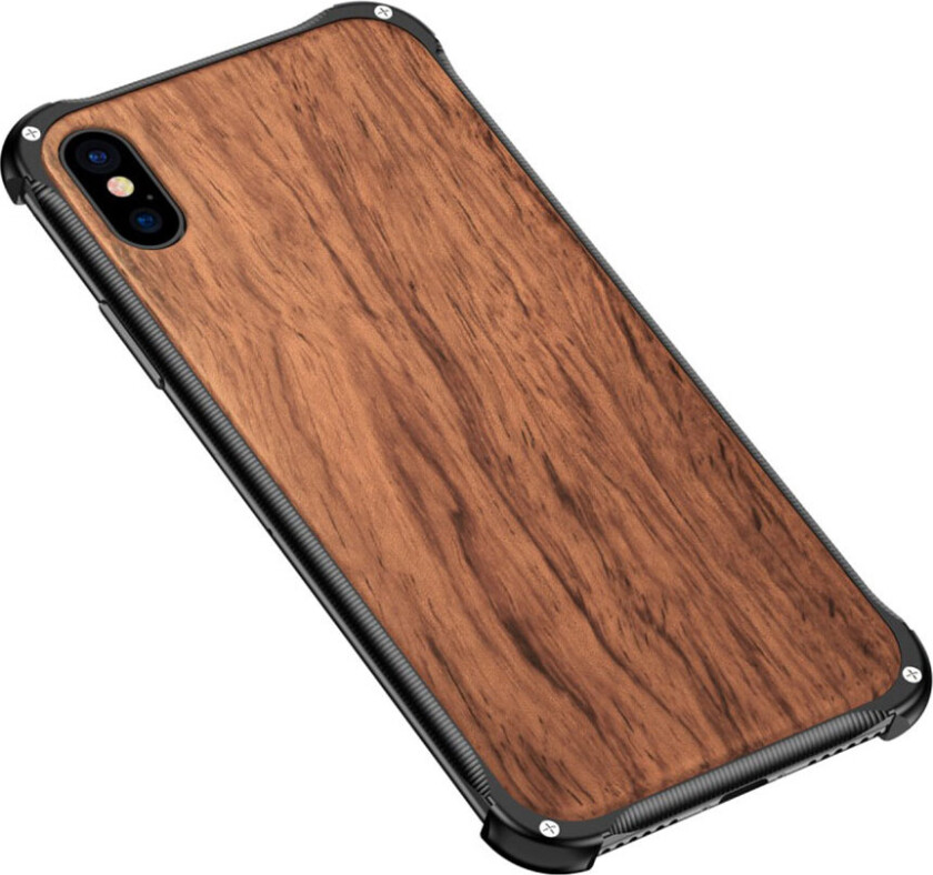 iPhone X beskyttelses deksel av tre og legert aluminium - svart og rosentre
