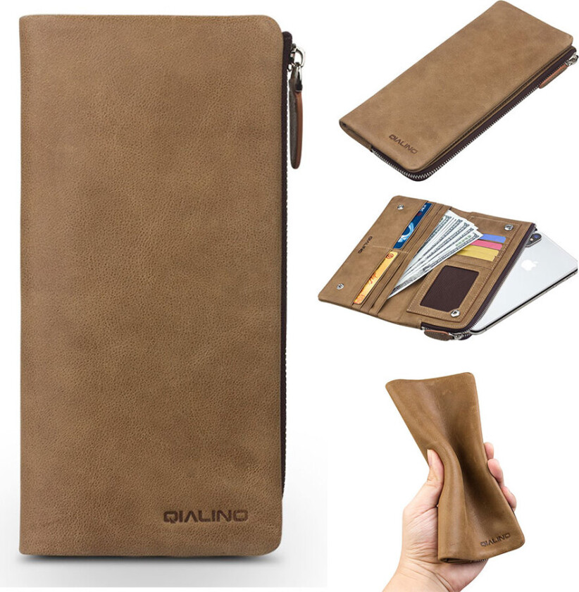 QIALINO iPhone Xs Max beskyttelses deksel av behandlet kuskinn med veske design - khaki