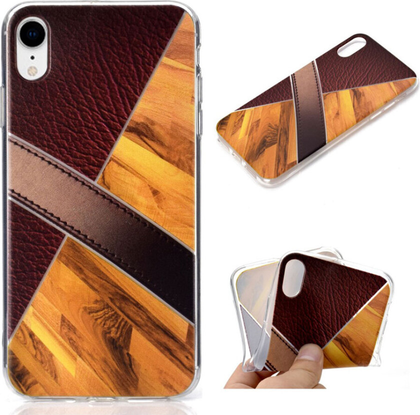 iPhone Xr beskyttelses deksel av TPU med delt design av marmor og skinn tekstur - gull