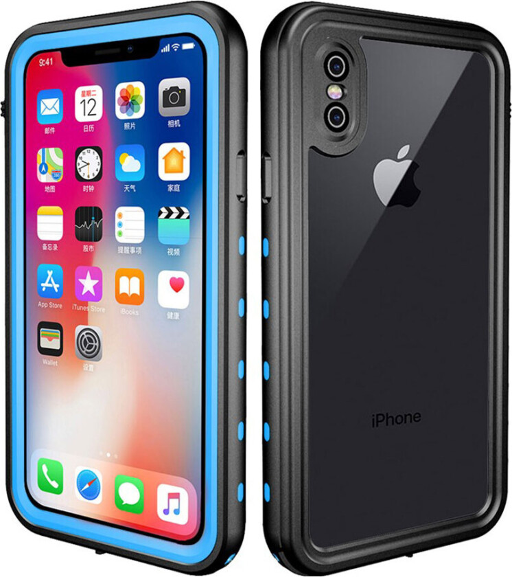 REDPEPPER iPhone Xs Max beskyttelses deksel av plastikk og TPU med vanntett design- svart og blå