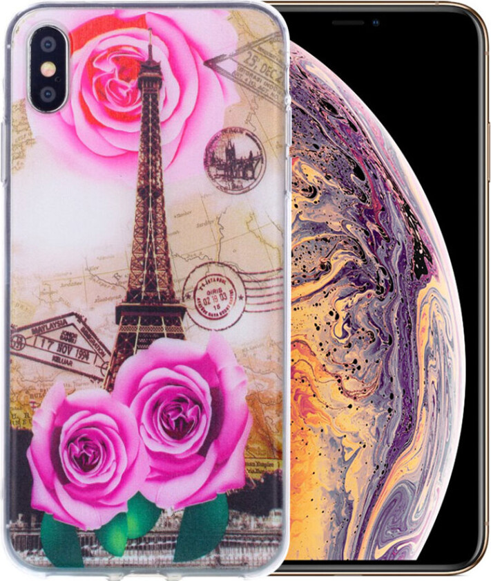 iPhone Xs Max beskyttelses deksel av TPU med printet mønster - rose