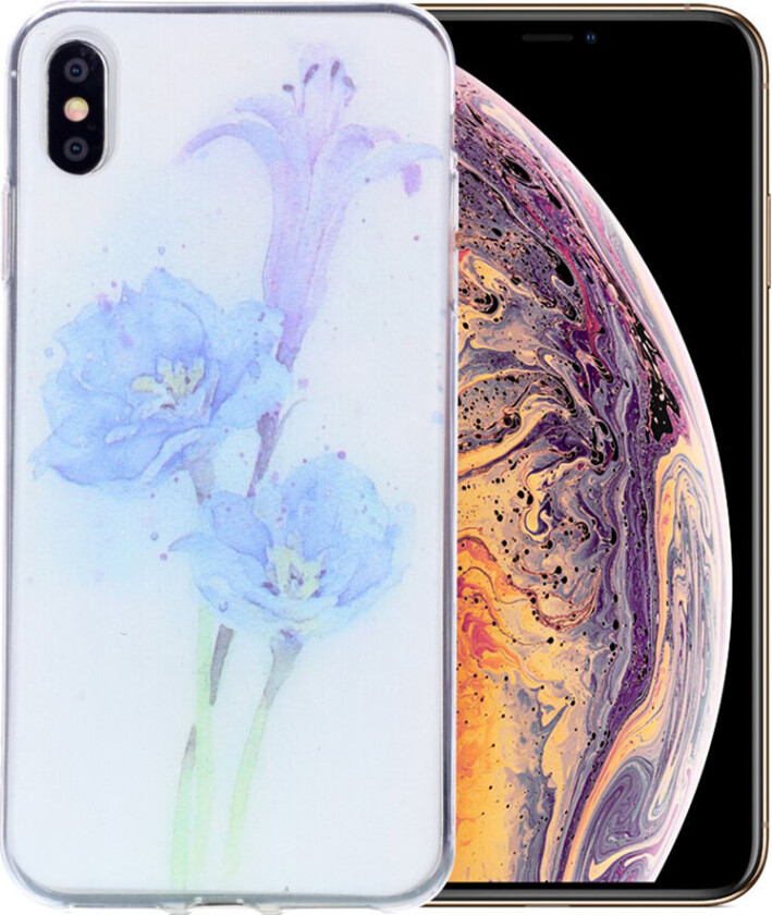 iPhone Xs Max beskyttelses deksel av TPU med printet mønster - blå blomst
