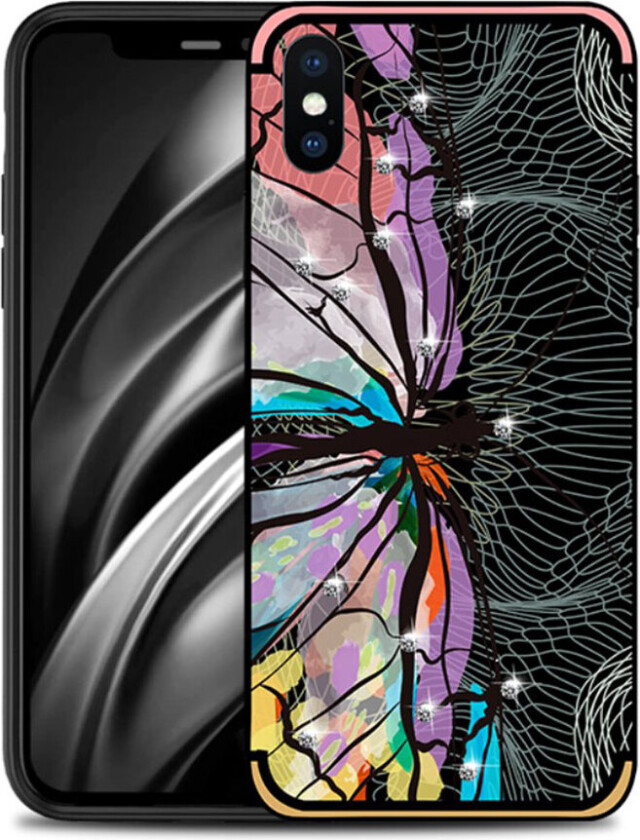 NXE iPhone Xs Max beskyttelses deksel av TPU med printet mønster og bergkrystall dekor - rosa