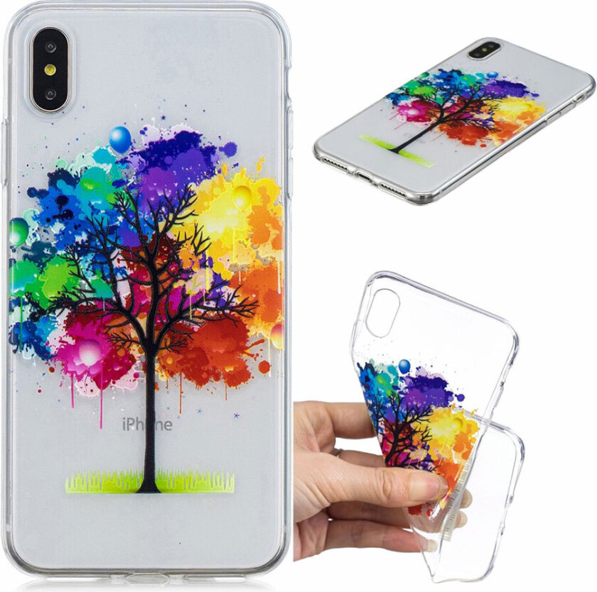 iPhone Xs Max beskyttelses deksel av TPU med hevet printet mønster - fargerikt tre