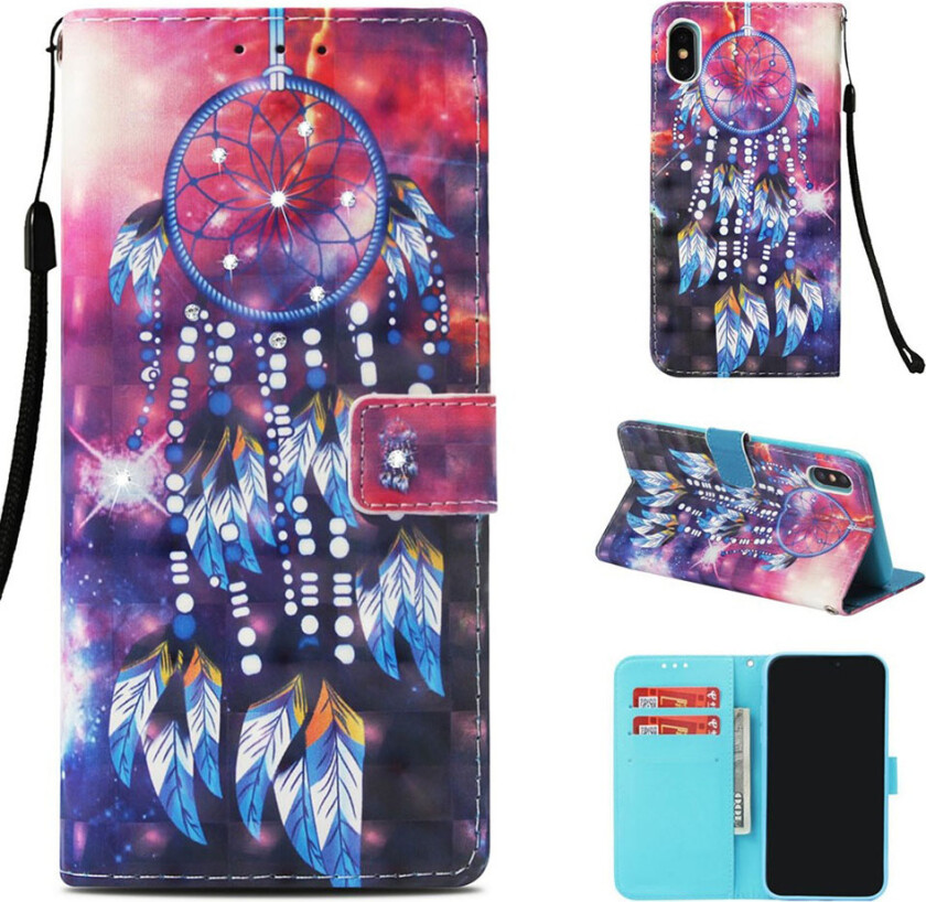 iPhone Xs Max beskyttelses deksel av syntetisk skinn med printet mønster og bergkrystall dekor - drømme fanger