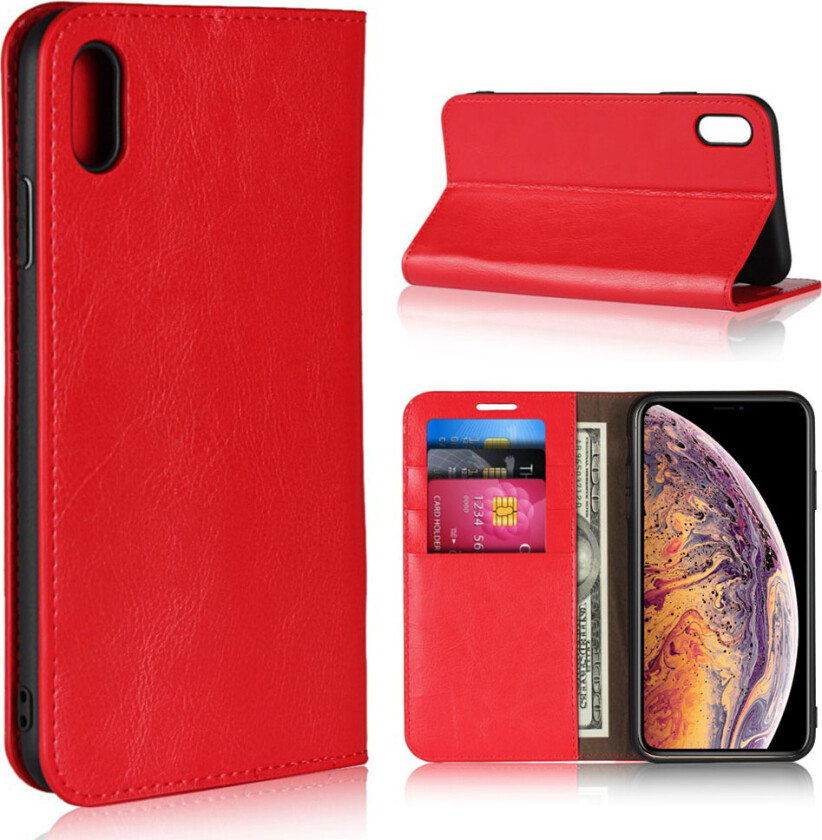 iPhone Xs Max beskyttelses deksel av ekte skinn med vill hest tekstur - rød