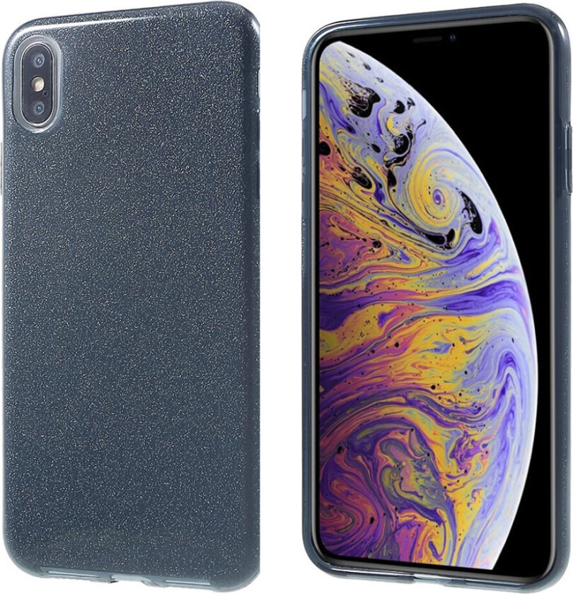 iPhone Xs Max beskyttelses deksel av TPU og plastikk med glitter - grå
