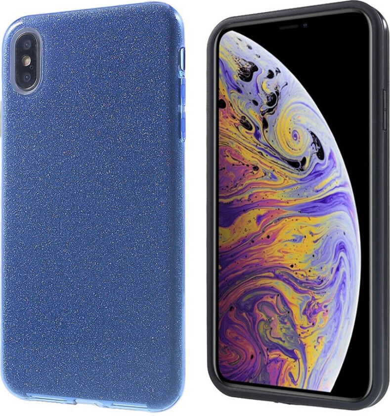 iPhone Xs Max beskyttelses deksel av TPU og plastikk med glitter - blå