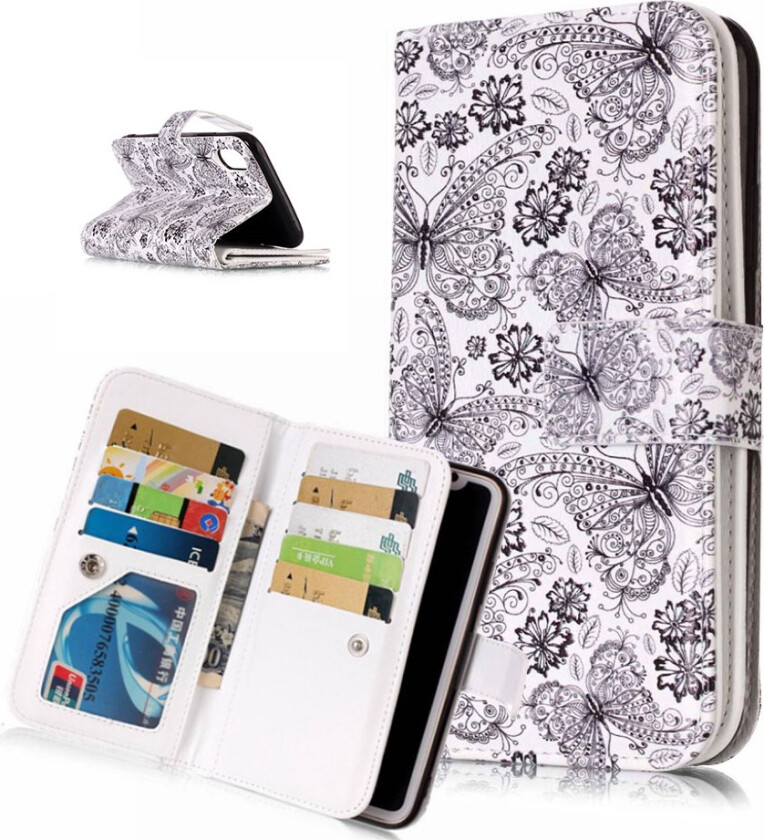 iPhone Xs Max beskyttelses deksel av syntetisk skinn med printet mønster - sommerfugler og blomster