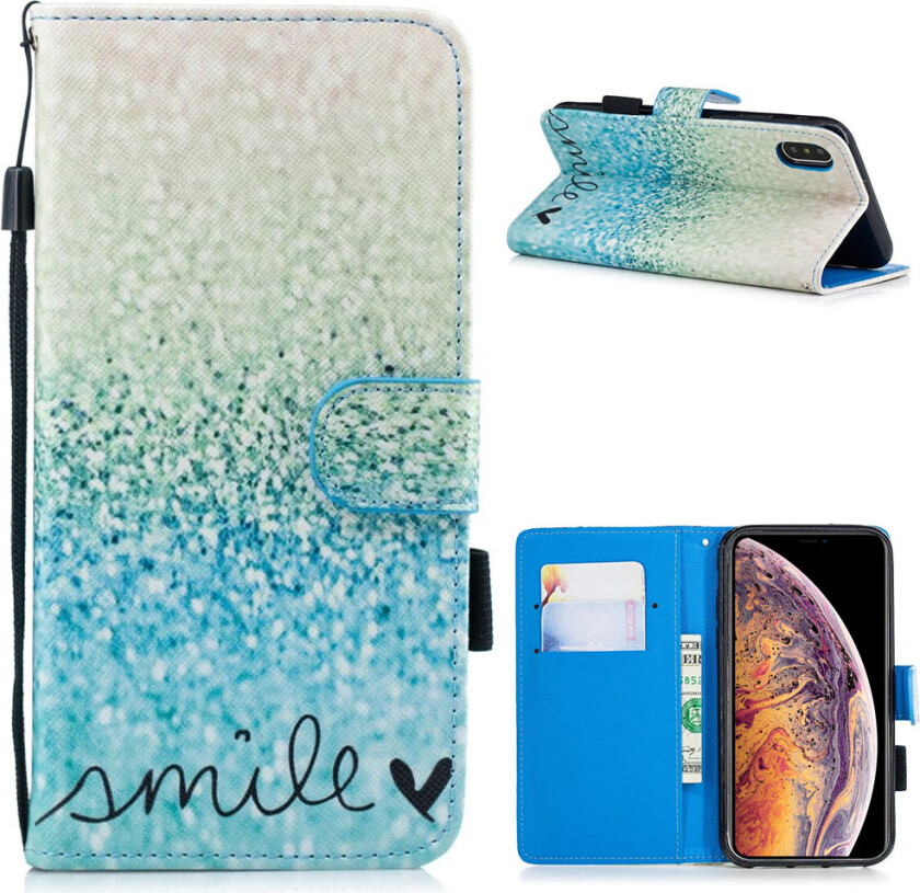 iPhone Xs Max beskyttelses deksel av syntetisk skinn med printet mønster - smil